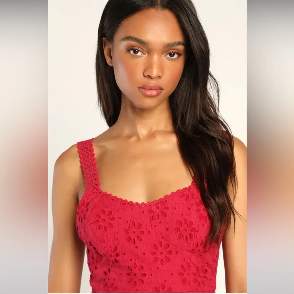 Lulu’s Adoring Days Berry Pink Eyelet Ruffled Asymmetrical Dress - Picture 11 of 12